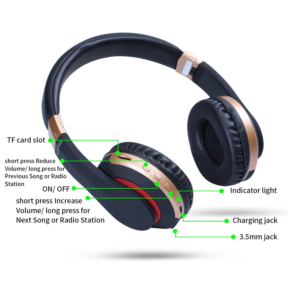 MH7 Wireless Bluetooth Headphones Foldable Stereo Sport Gaming Earphones With Microphone Support TF Card For IPad Mobile Phone
