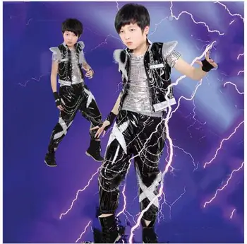 

New Arrival Boy's Jazz Dance Costume Set New Kids Sequin Top & Harem Pants Sets Fashion Mordern Children Hip Hop Clothing