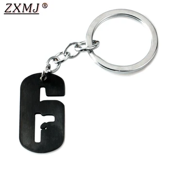 

ZXMJ Number six shape Keychain Siege 6 KeyRing Car Chaveiro Game Key Chain Pendant Black Hollow pistol men Jewelry Fans Gift Hot