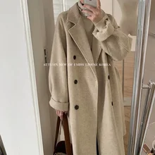 

Cashmere Woolen Coat Women Winter 2021 New Hepburn Style Loose Mid-Length Thick Quilted Woolen Coat