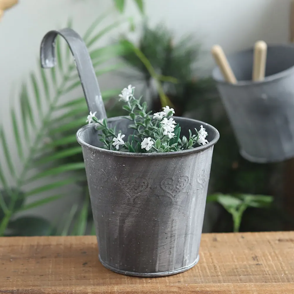 

6Pcs Removable Hook Wall Plant Pot Fence Bonsai Flower Tub Pots Iron Bucket Tin Garden Balcony Hanging Basket