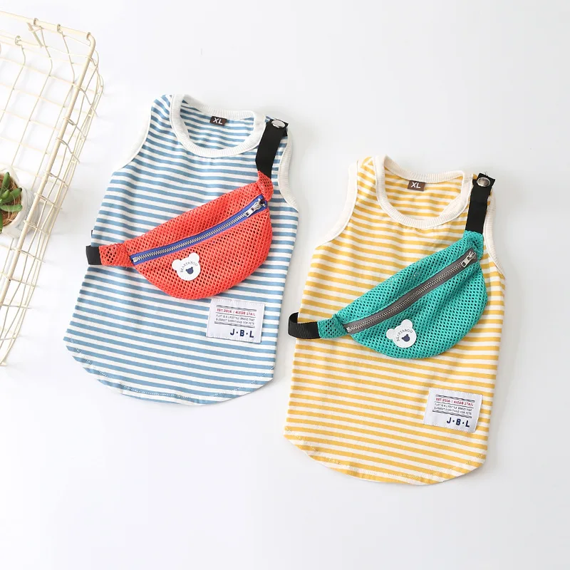 

Fashion Pet Clothes Dog Clothes Pet shirt Cotton Stretch Pet Vests for Spring and Summer Striped Design with Bag Decor Pet Vest