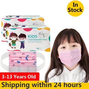 

50pcs Child Disposable Face Mask,Three-layer Non-woven Melt Blown mouth covers,kid Daily Protective Pink cartoon For Girls Mask