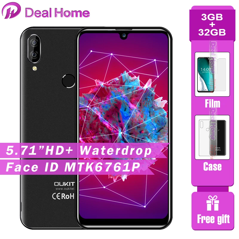 

Oukitel C16 Pro 5.71" Waterdrop Screen Smartphone 3GB 32GB MTK6761P Quad Core Face ID Fingerprint 2600mAh 4G LTE Mobile Phone