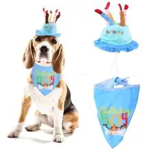 

2Pcs/Set Pet Dog Cat Puppy Birthday Hat Bibs Decoration Photography Props Head-wear Scarf Costume Drop Shipping Pet Accessories