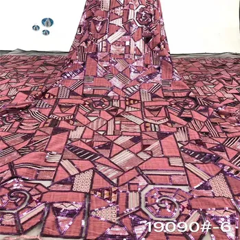 

Onion Sequined Indian Lace Fabric 2020 Red Nigeria Mesh Voile Net Tulle Guipure Lace African Women Evening Dress Sequins Fabric