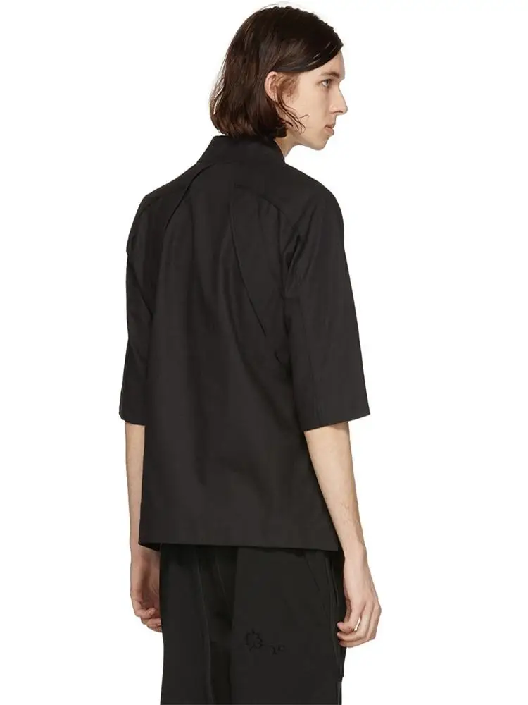 

Men's new men's fashion trend contracted V collar Chinese art retro style five minute sleeves plus size dress