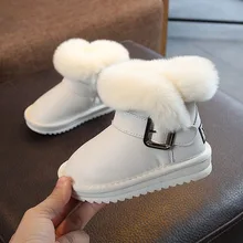 Новая зимняя детская обувь белые зимние ботинки на плоской подошве с кроликом для девочек, нескользящие хлопковые ботинки водонепроницаемые, для детей от 1 до 9 лет