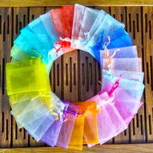 50 шт./лот, сумки из органзы 5x7 7x9 9x12 см, Подарочная сумка для свадебной вечеринки, сумки для подарков на Рождество, день рождения, сумки для упаковки ювелирных изделий