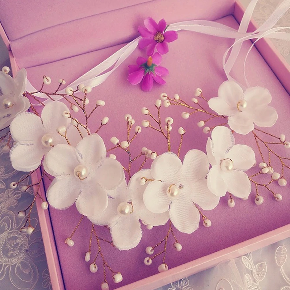 Women Girl Pearl Flower Wedding Bridal Headband Clip Hair Band Tiara Accessories