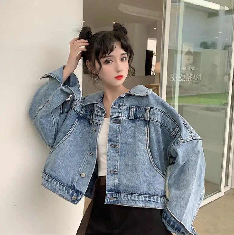 price cut  2019 autumn new short Denim jacket women coat fashion Back split Harajuku BF loose jeans jackets fe