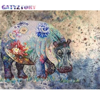 

GATYZTORY Diamond Embroidery Diamond Painting Pictures Hippo Of Rhinestones Diamond Mosaic Sale Full Square Drill Art Animals