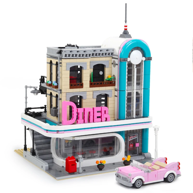 

DHL Free Shipping Building Blocks 2480Pcs Street view Nostalgic restaurant Creators Figures Bricks Collection Toys For Children