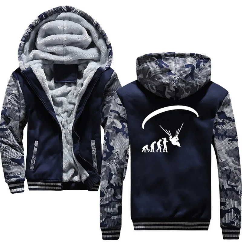 Navy blue Зимняя мужская Толстая куртка с капюшоном, Повседневная теплая толстовка с капюшоном - Цвет: Navy blue