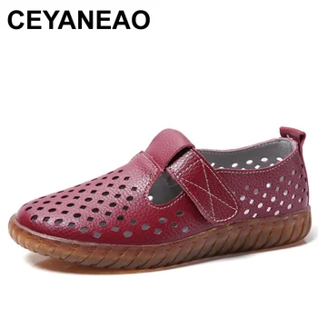 

CEYANEAO 2020 spring summer women flat shoes woman genuine leather shoes women cutout loafers without lace Ballet shoes breathab
