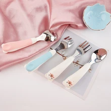 Juego de vajilla para bebé, cuchara de alimentación infantil, tenedor de acero inoxidable 304, libre de BPA, vajilla de dibujos animados, regalos, 1 ud.