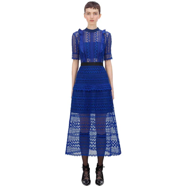VERHELLEN-High-end-Custom-Self-Portrait-Dress-2020-Summer-Women-s-Short-Sleeve-Stand-Collar-Hollow