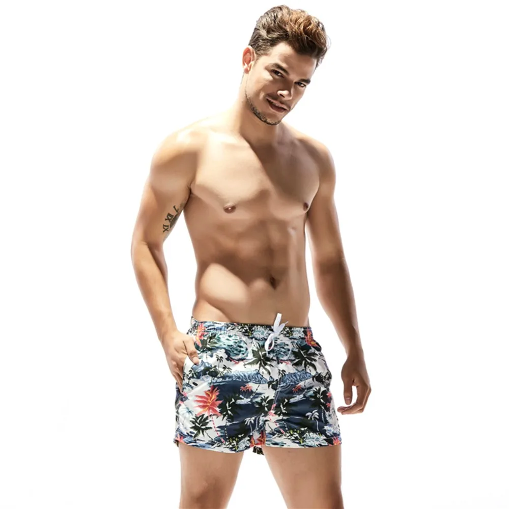 

Quick Drying Trunks Pocket Coconut Trees Printed Drawstring Lightweight Breathable Swimming Surfing Shorts Swimwear Sportswear