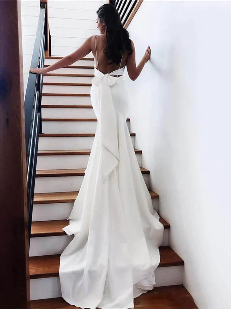 LORIE Русалка свадебное платье Vestidos de novia Спагетти ремни мягкое атласное сексуальное свадебное платье элегантные свадебные платья без спинки - Цвет: Слоновая кость