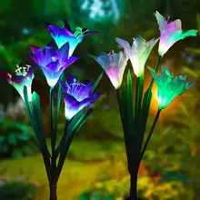 Солнечная энергия ed садовый свет наружный Многоцветный искусственная лилия солнечная энергия светодиодный Газон Свет двора Рождественский Декор