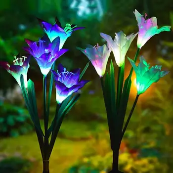 

2019 Solar Powered Garden Light Outdoor Multi-Color Artificial Lily Solar Power LED Lawn Light Yard Christmas Decor