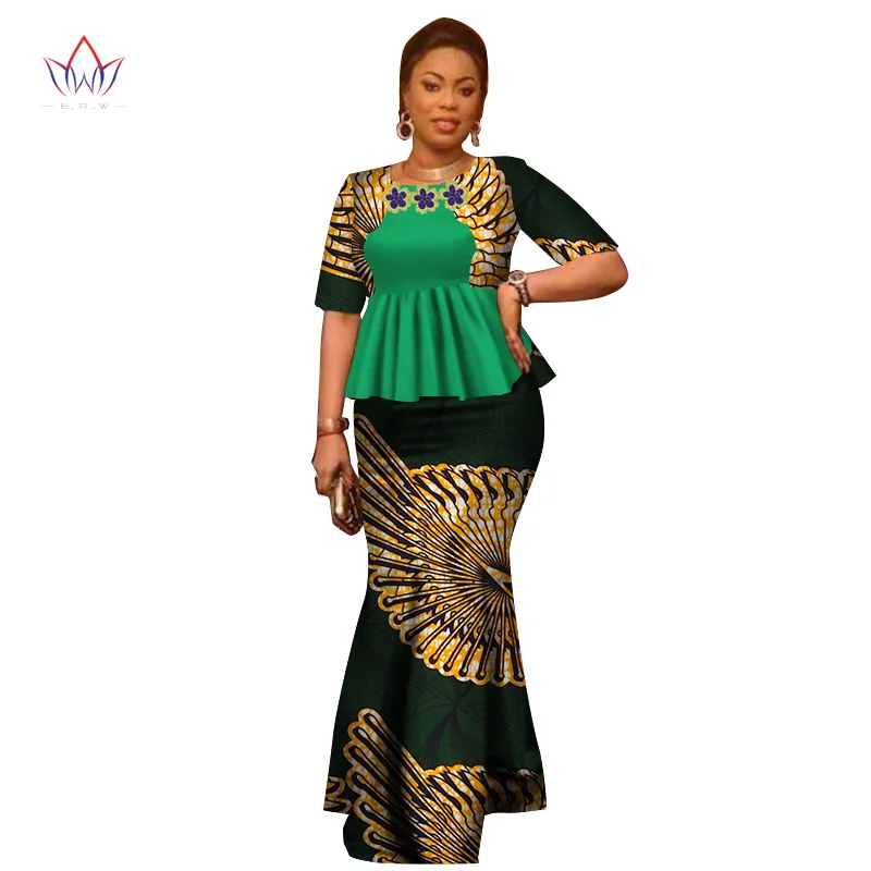 Летнее женское платье, традиционное Африканское традиционное женское платье, комплект из 2 предметов, одежда на заказ, топы+ горячая Распродажа юбок BRW WY2666 - Цвет: 1
