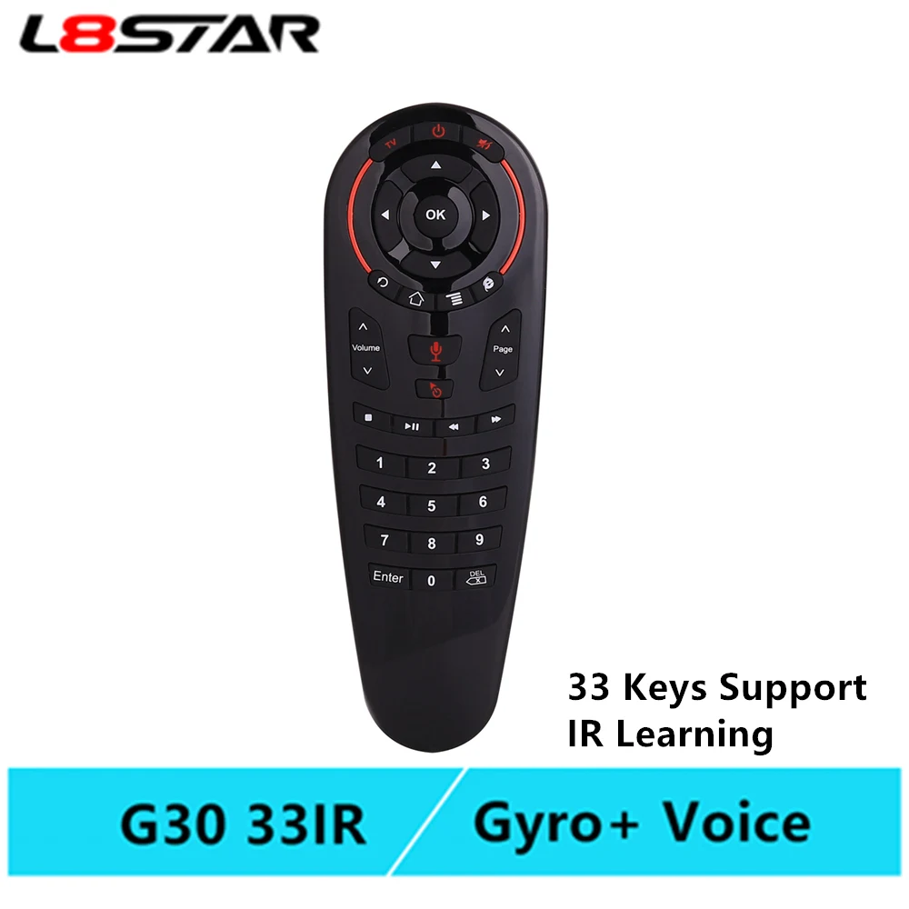33key IR learn Gyro L8star G30 пульт дистанционного управления 2,4G Беспроводная Голосовая воздушная мышь 33 клавиши ИК обучение гироскоп зондирование умный пульт дистанционного управления для игры android tv box - Цвет: 33key IR learn Gyro