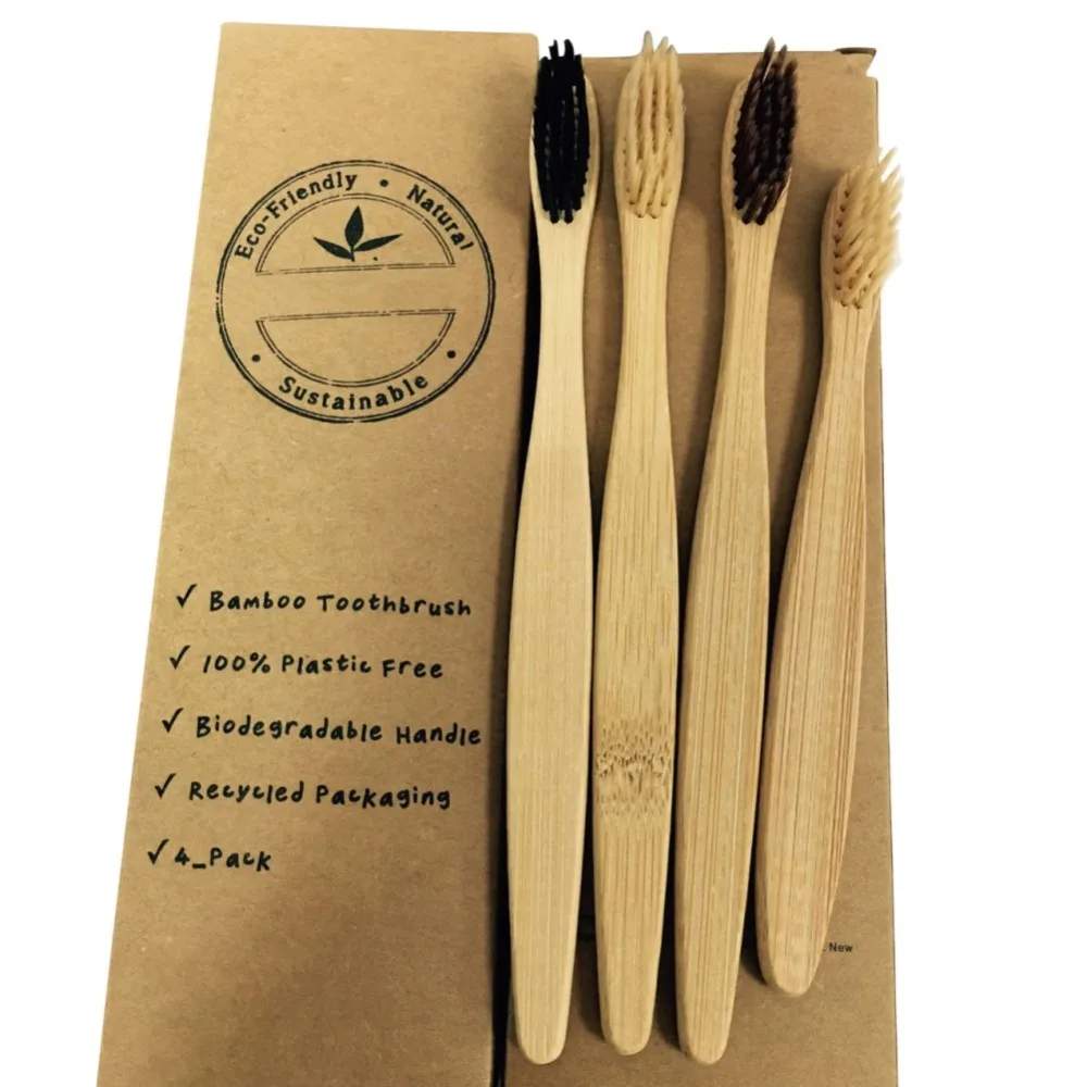 4 Pcs Antibacterial Wooden Toothbrush Portable Natural Bamboo Toothbrush Oral Hygiene Oral care