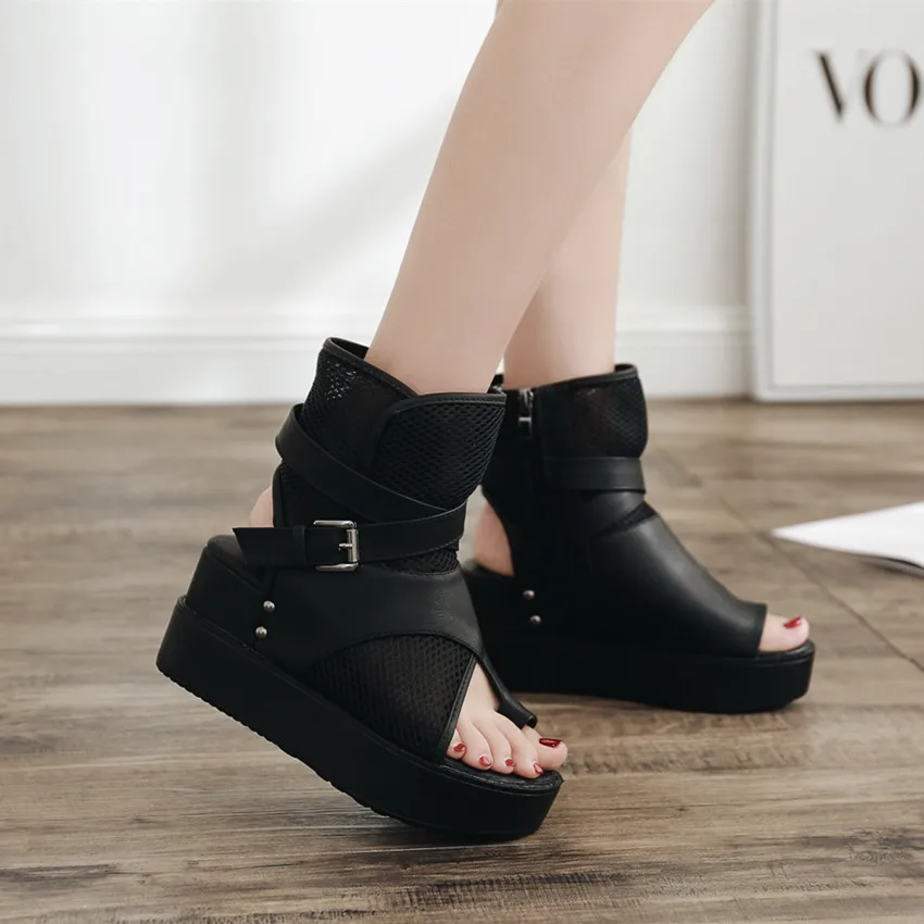 

Women's 2019 New Thick Bottom Toe Women's Shoes Comfortable Mesh Breathable High-top Roman Sandals Belt Sandals Women