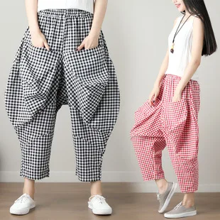 Этническая художественная жаккардовая лягушка свободные брюки с эластичной талией женские Весна и лето стиль хлопок лен большой Si