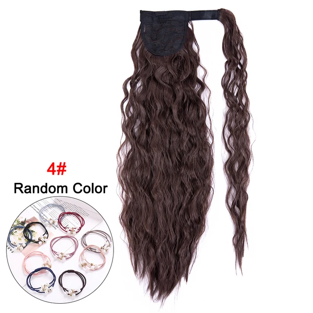 Leeons 20'' Synthetic Ponytail Hair pieces Heat Resistant Fiber Straight Ribbon Clip In Hair Extension 21 colors Brown Black 4 corn