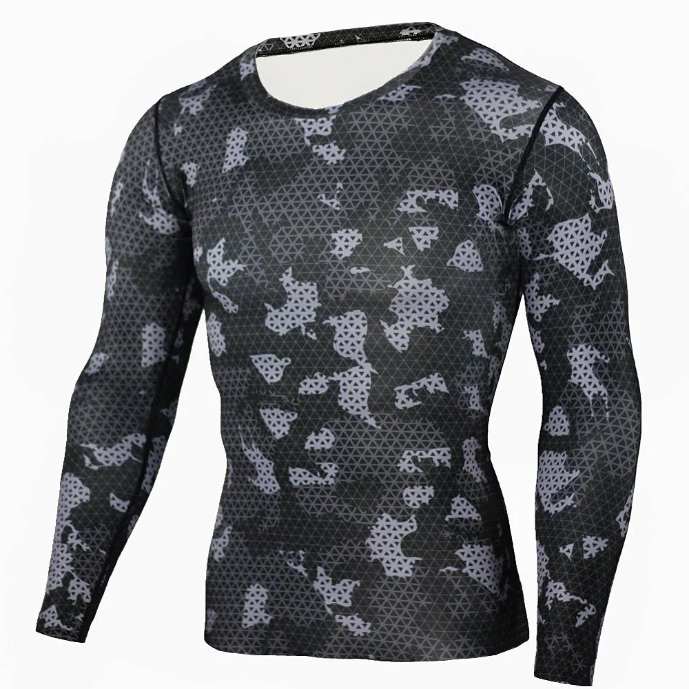 Thermal Underwear Men Winter Camouflage Sports Cycling Base layer Men Workout set Compression thermal underwear rashgard male - Color: t-shirt10