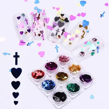 

3 Boxes Ultra-thin PET Cross Heart Nail Art Manicure Sequins Patches Jewelry Nail Art Accessories Manicure Sticker Decals
