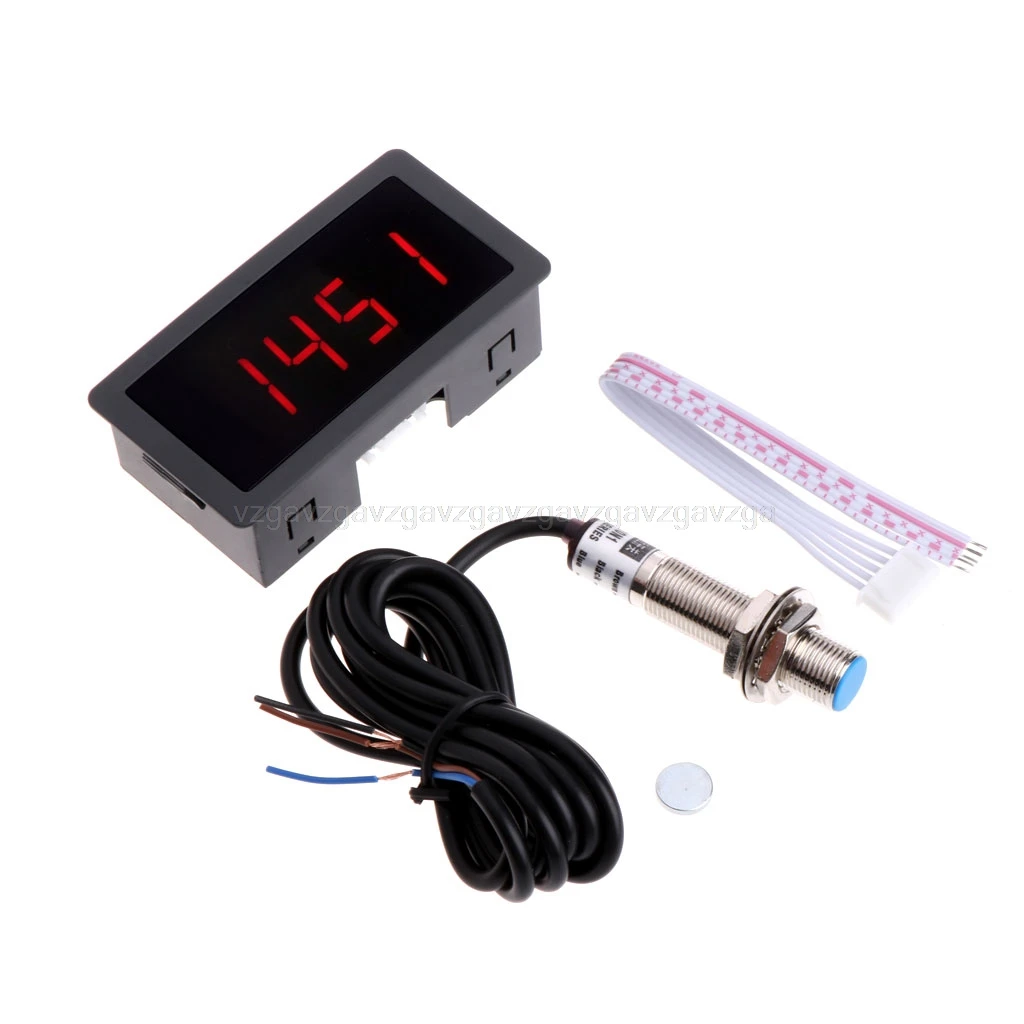 4 цифровой светодиодный Тахометр RPM speed Meter+ датчик приближения NPN 12 в 9999 об/мин - Цвет: Красный