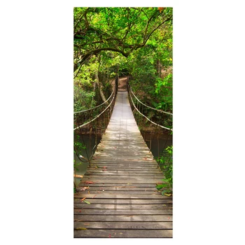 

3D Photo Door Murals Suspension Bridge Wallpaper Removable Self-Adhesive Murals for Bedroom House Door Living Bedroom Office Wal