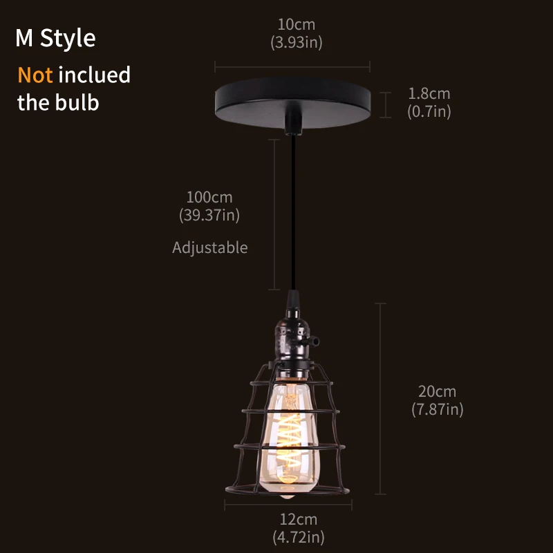 M NOT inclued bulb Скандинавские Ретро подвесные светильники черный Современный Железный минималистичный Лофт клетка комнатный светильник винтажный металлический промышленный художественный подвесной светильник для бара - Цвет корпуса: M NOT inclued bulb