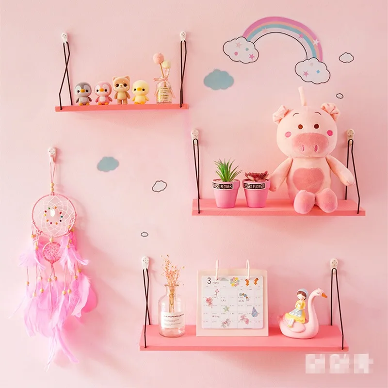 PINK Креативная настенная полка, лофт, Настенный декор, железная настенная подвесная комната, украшение для девочки, разделительная полка, деревянные настенные полки - Цвет: PINK