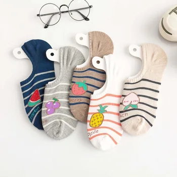 

5 Pairs/ Women Sock Striped Invisible Socks Cotton Female Boat Socks Silicone Non Slip Socks Shallow Mouth Socks Student Sock