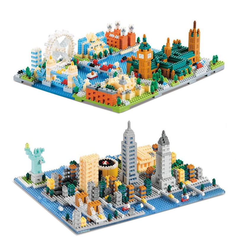 The City New York London Street View Architecture America England Model Building Blocks Kits Toys Gifts