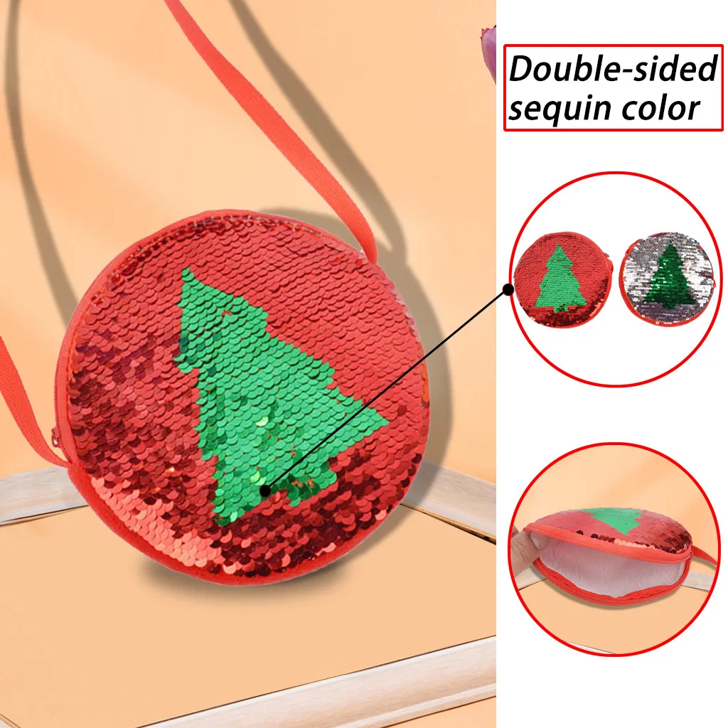 Модный детский кошелек для монет с блестками, новогодняя елка, сумка через плечо, нейлоновая круглая сумка, Прямая поставка