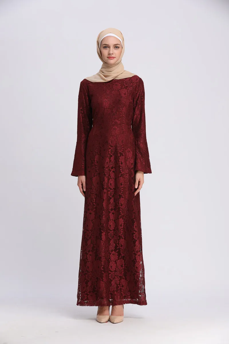 Элегантное мусульманское кружевное платье-футляр abaya, макси, кардиган с расклешенными рукавами, длинные халаты, туника, мусульманская одежда
