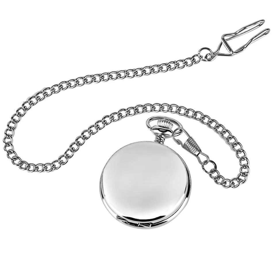 Quadrante rotondo digitale rosso romano orologio da tasca al quarzo con coperchio liscio argento Retro Punk orologio da regalo con pendente