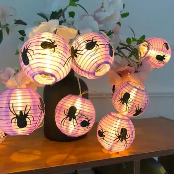 

10 LED Halloween Glowing Lantern Retractable Hand-held Spider Lantern Ghost Festival Scene Arrangement Decorative Light String