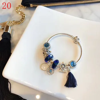 

High Quality Reproduction 1:1 100%925 Pure Silver Deep Blue Glaze Beads Ferris Wheel Pumpkin Bracelet Bracelet Free Shipping