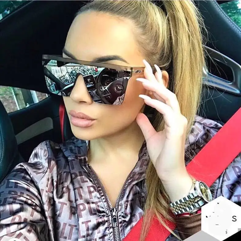 

2019 New Flat Top Oversize Square Sunglasses Women Gradient Sun Glasses Men Blue Big Frame Vintage Eyewear UV400