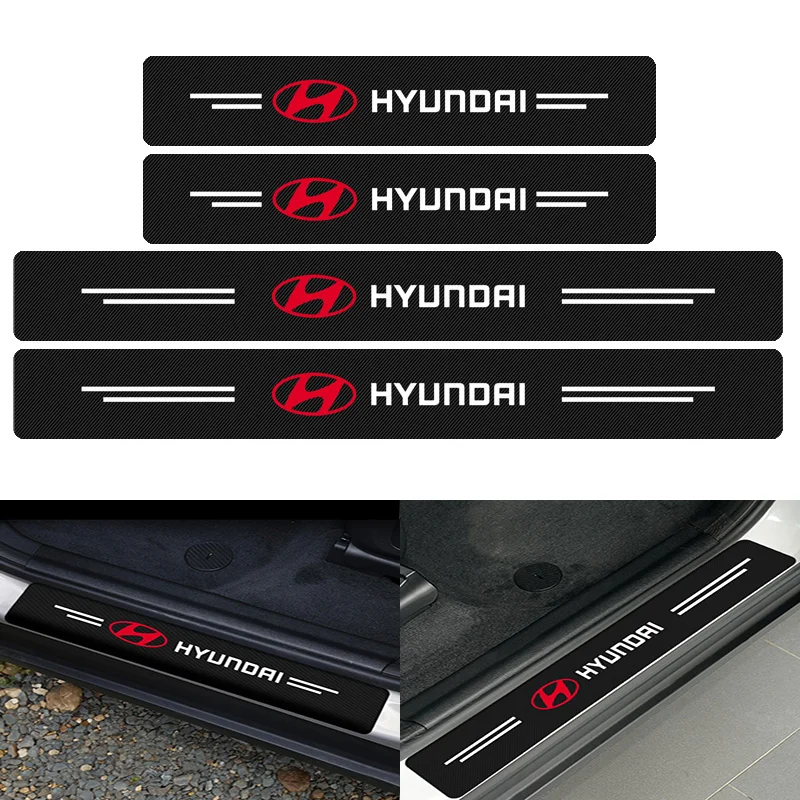 

4x Carbon Fiber Decal Car Logo Door Sill Protector Sticker For Hyundais Santa Fe Sonata Solaris Azera Creta I30 Ix25 Tucson IX35