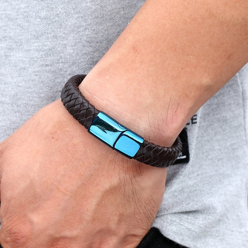 Leather Combination Stitching Simple Buckle For Stainless Steel Leather Men's Bracelet