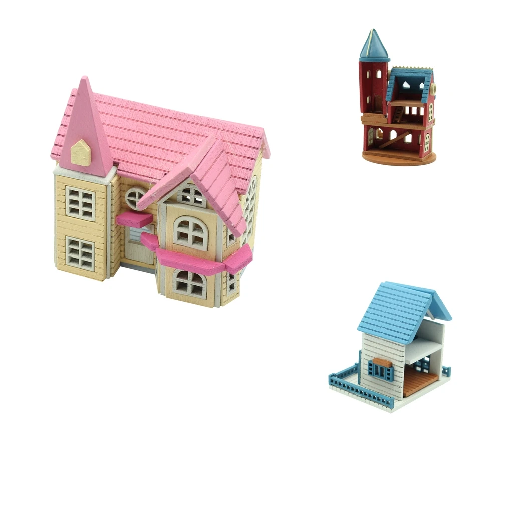 1/12 Mini Houses Wooden Crafts for DIY Dollhouse Accessories, Fairy Garden Decor