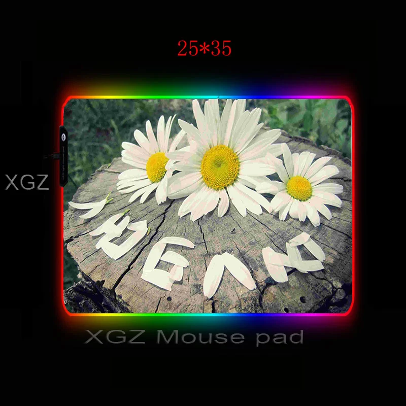  XGZ White Flower Large RGB Gaming Mouse Pad Black Locking Edge for Anime Custom Computer Desk Mat N