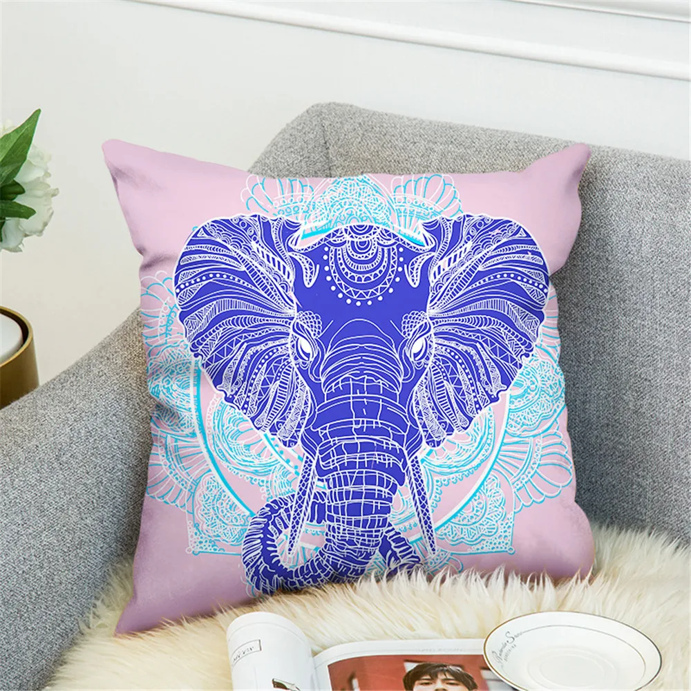 Bohemia Elephant Polyester Cushion Cover Indian Style Affection Animal Home Decorative Pillow Cover for Sofa Pillowcase